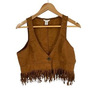 Maurices Brown Suede Fringed Cropped Vest Women's Size L
